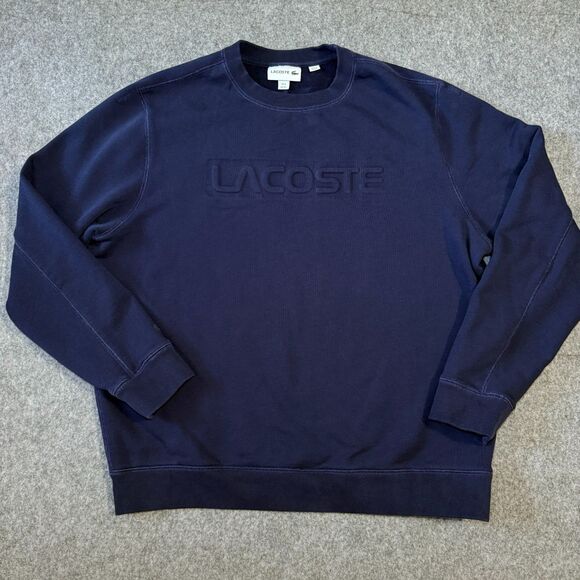 Lacoste Pullover Embossed Logo Cotton Sweater Size XL Long Sleeve Blue - Picture 1 of 9
